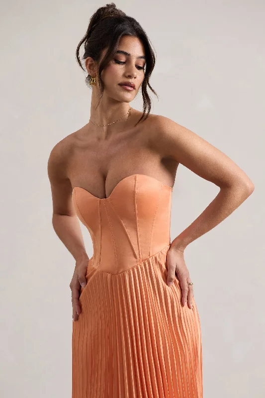 Bordeaux | Peach Satin Corset Style Midi Dress