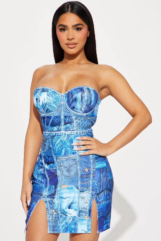 Denim Dreams Bandage Mini Dress - Blue