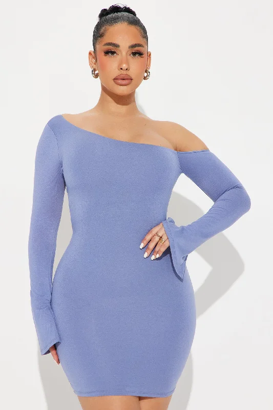 Kiana Smooth Double Lined Mini Dress - Dusty Blue