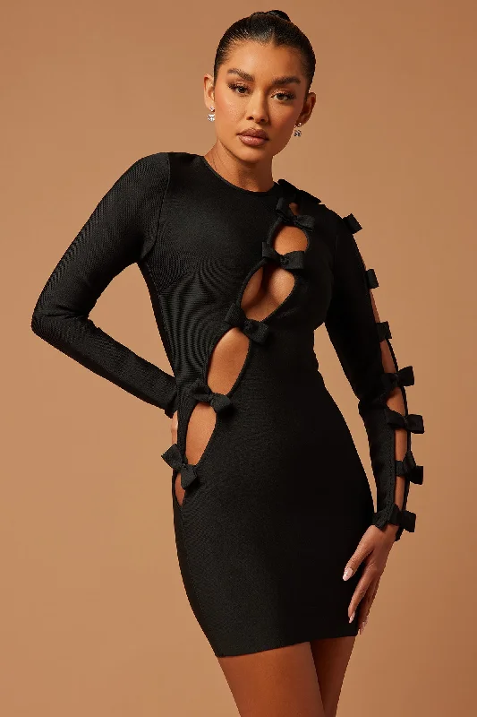 Lucille Bow Bandage Mini Dress - Black