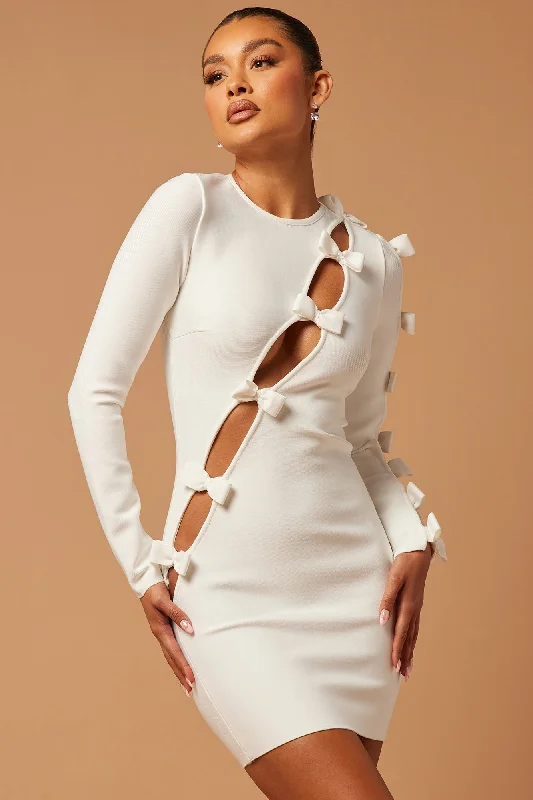 Lucille Bow Bandage Mini Dress - White