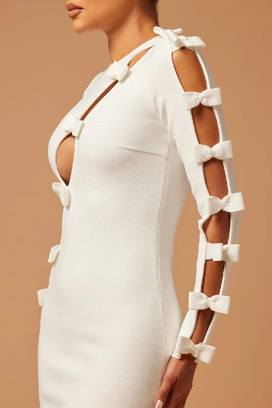 Lucille Bow Bandage Mini Dress - White