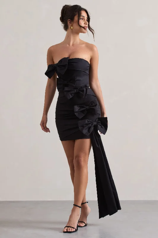 Ornament | Black Bandeau Bow-Embellished Mini Dress With Drape