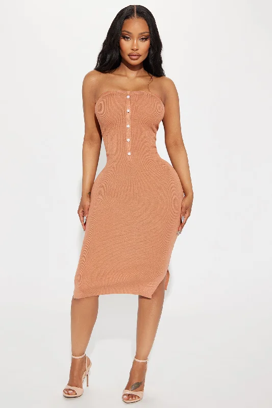 Pearl Sweater Midi Dress - Brown