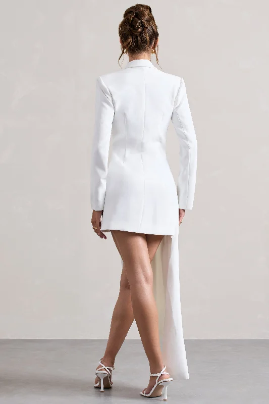 Spiral | White Tailored Blazer Mini Dress With Asymmetric Hem