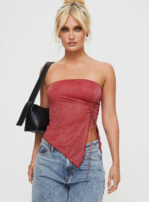 Dessy Strapless Top Red Glitter