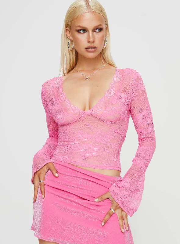 Rendez Lace Long Sleeve Top Pink