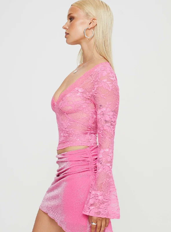 Rendez Lace Long Sleeve Top Pink