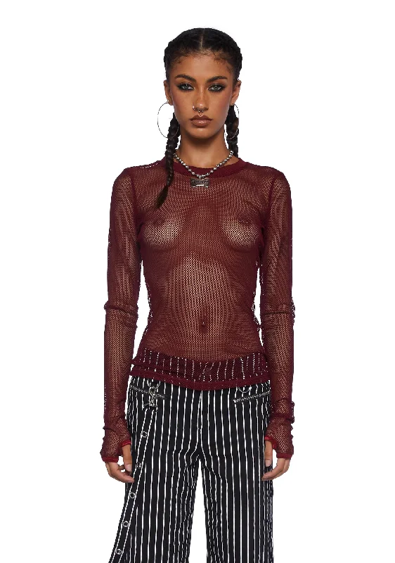 See Thru Me Fishnet Top - Burgundy