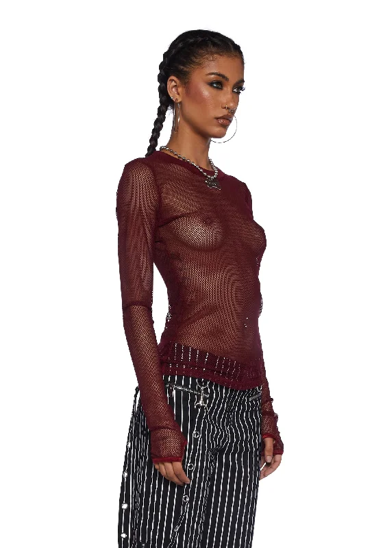 See Thru Me Fishnet Top - Burgundy