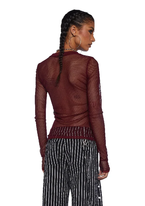 See Thru Me Fishnet Top - Burgundy