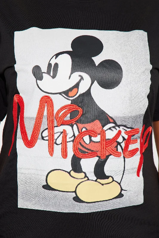 Vintage Mickey Embroidered Tee - Black