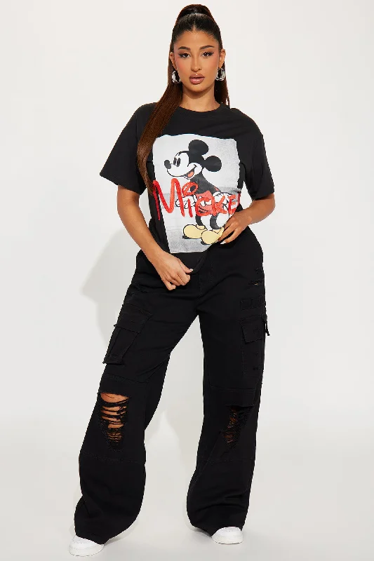 Vintage Mickey Embroidered Tee - Black