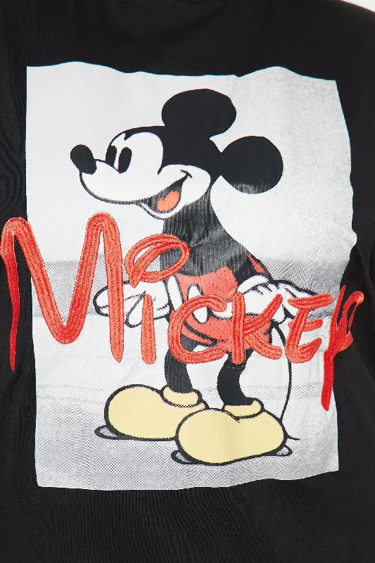 Vintage Mickey Embroidered Tee - Black