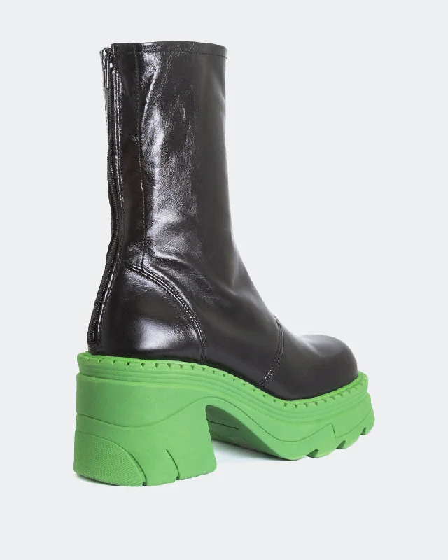 Grover Black Leather Green Sole