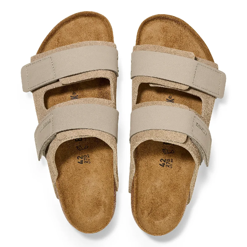 Birkenstock Uji Narrow Slide Sandal (Women) - Taupe Suede/Taupe Nubuck