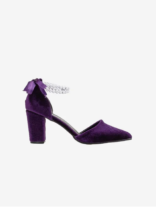 Hazel Vegan Velvet & Pearl Heels | Purple