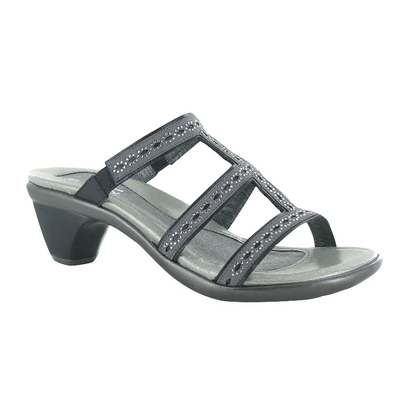 Naot Novel Heeled Slide Sandal (Women) - Dark Gray/Black Stones