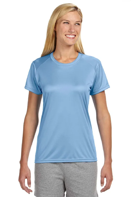 A4 Womens Performance Moisture Wicking Short Sleeve Crewneck T-Shirt - Light Blue