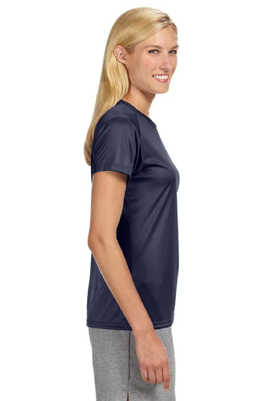 A4 Womens Performance Moisture Wicking Short Sleeve Crewneck T-Shirt - Navy Blue