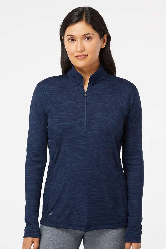 Adidas Womens Moisture Wicking 1/4 Zip Sweatshirt - Collegiate Navy Blue Melange - NEW