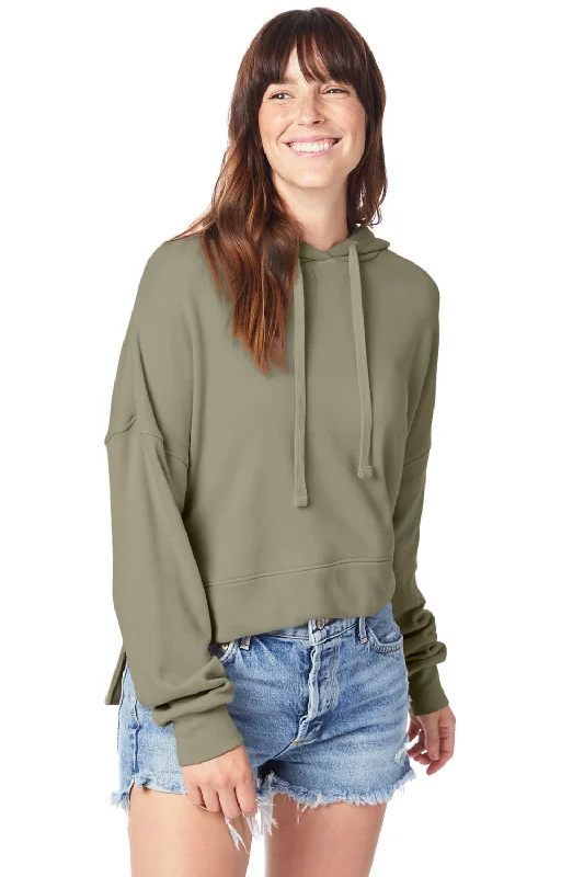 Alternative Womens Eco Washed Hooded Sweatshirt Hoodie - Military Green - NEW