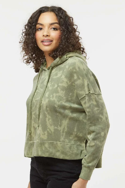 Alternative Womens Eco Washed Hooded Sweatshirt Hoodie - Olive Tonal Tie Dye - NEW