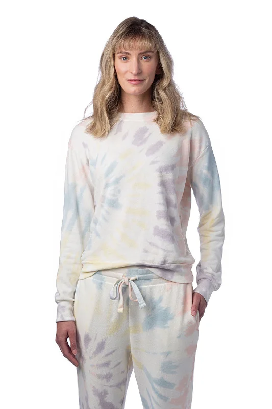 Alternative Womens Eco Washed Throwback Crewneck Sweatshirt - Spectrum Spiral Tie Dye - NEW