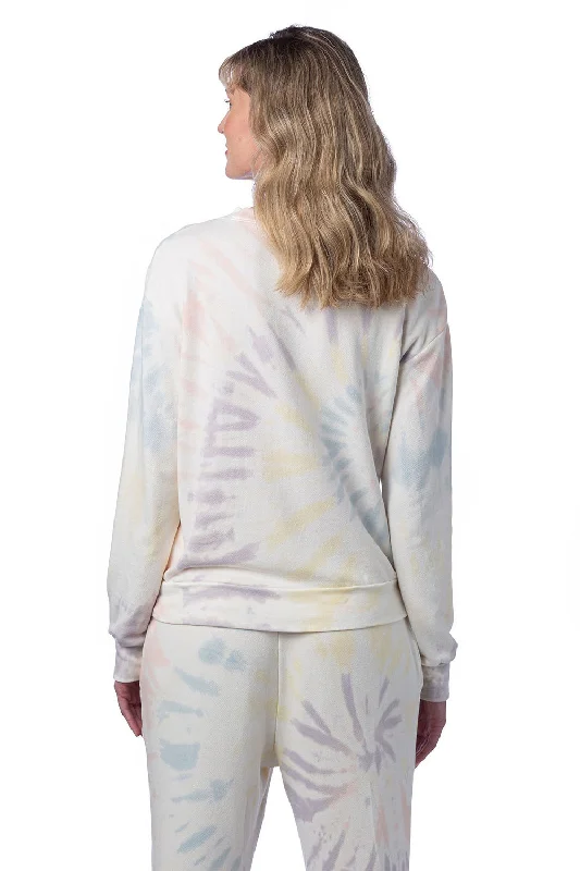 Alternative Womens Eco Washed Throwback Crewneck Sweatshirt - Spectrum Spiral Tie Dye - NEW