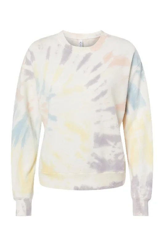 Alternative Womens Eco Washed Throwback Crewneck Sweatshirt - Spectrum Spiral Tie Dye - NEW