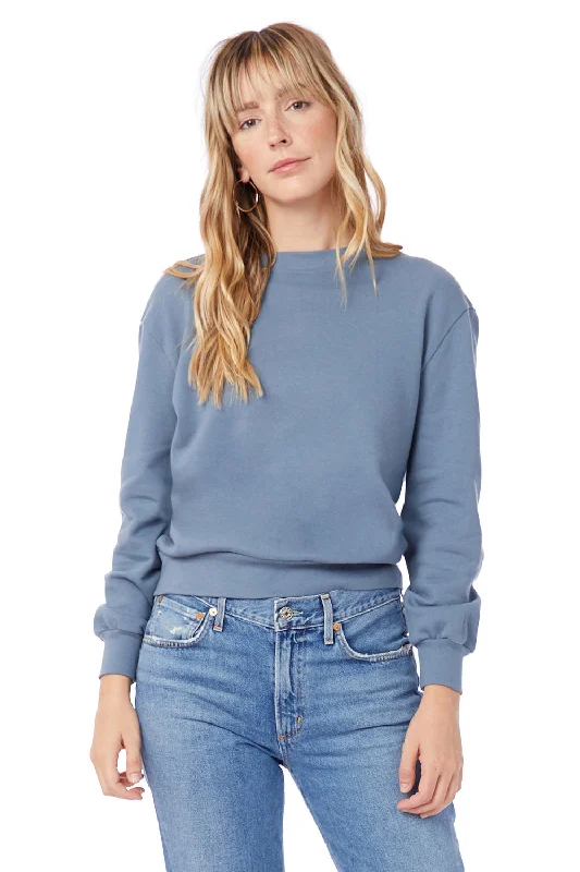 Alternative Womens Eco Washed Throwback Crewneck Sweatshirt - Washed Denim Blue - NEW