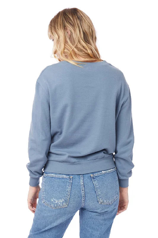 Alternative Womens Eco Washed Throwback Crewneck Sweatshirt - Washed Denim Blue - NEW