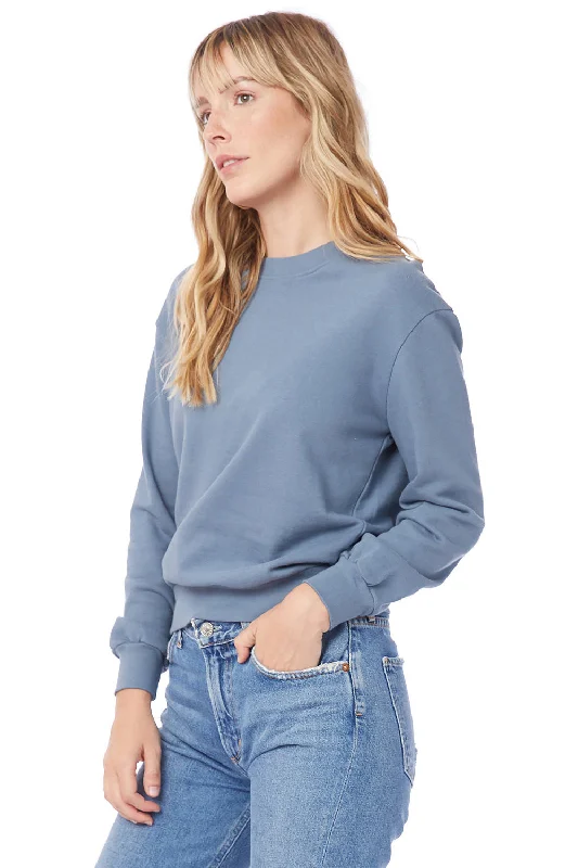 Alternative Womens Eco Washed Throwback Crewneck Sweatshirt - Washed Denim Blue - NEW