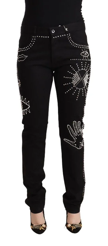 Valentino Embellished  Cotton Slim Fit Jeans