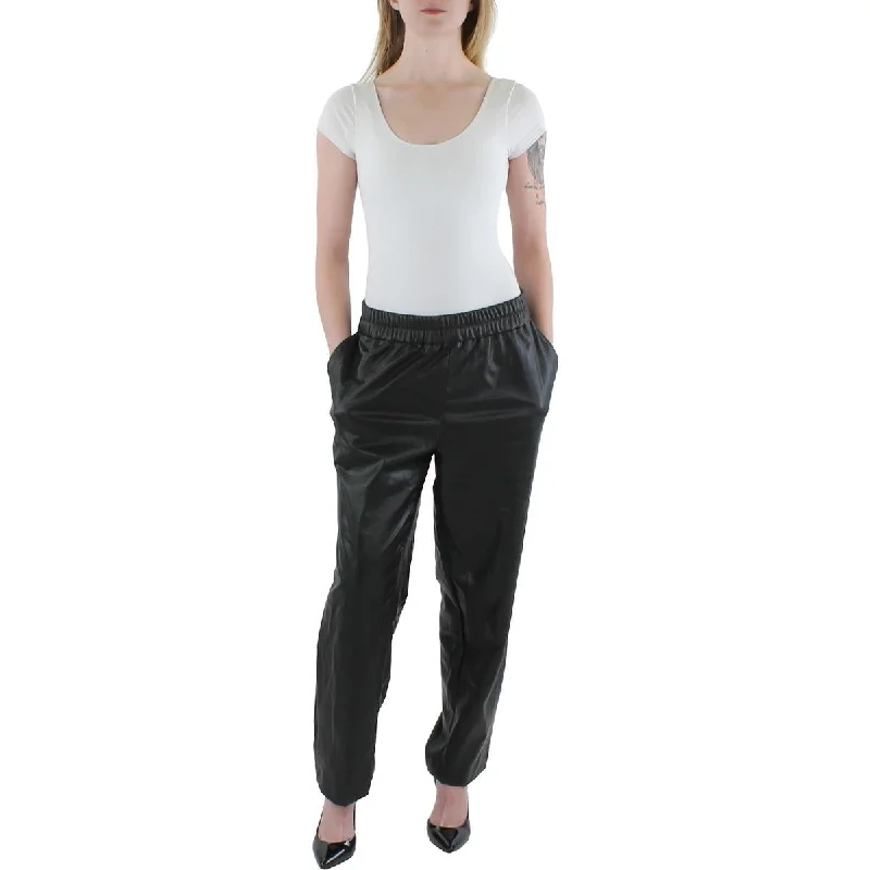 Womens Faux Leather Slim Ankle Pants