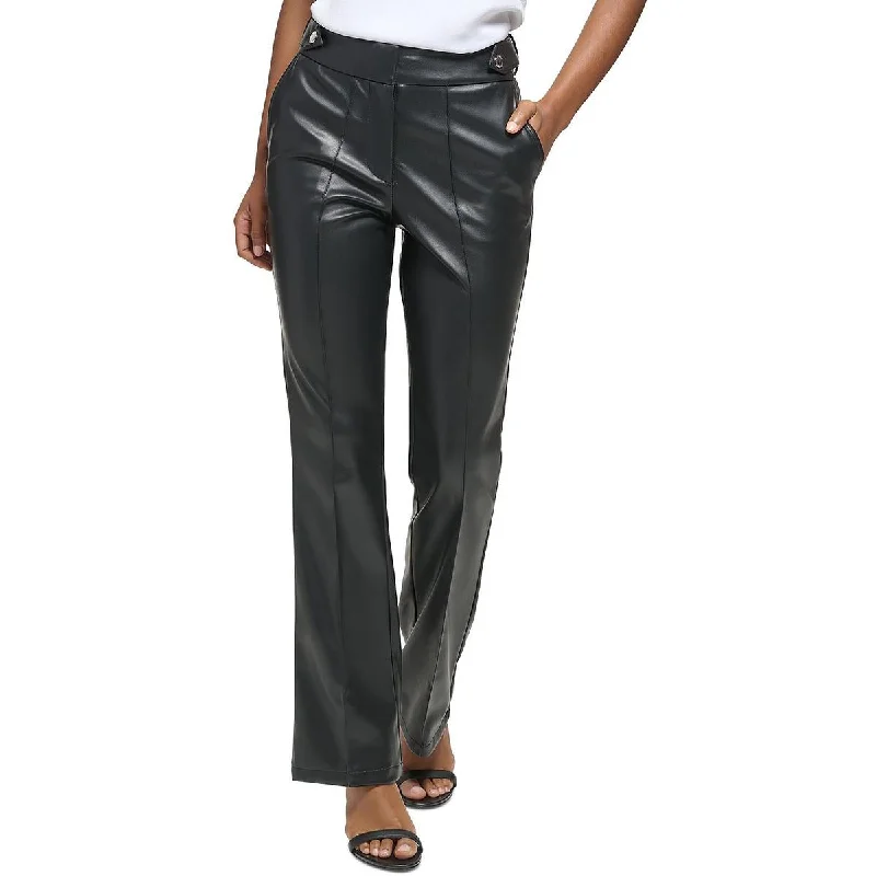 Womens Faux Leather High Rise Flared Pants