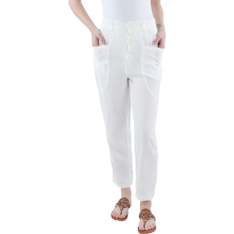 Gia Womens Linen Ankle High-Waist Pants