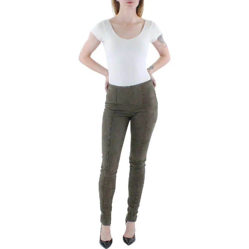 Womens Lamb Suede Mid-Rise Skinny Pants