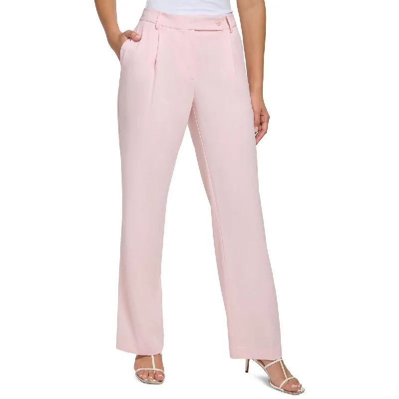 Womens Extended Tab Pleated Straight Leg Pants