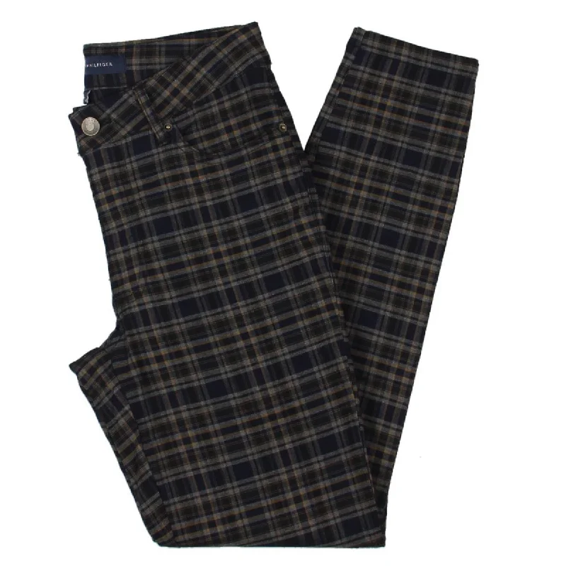 Tribeca Womens Plaid Stretch Skinny Pants