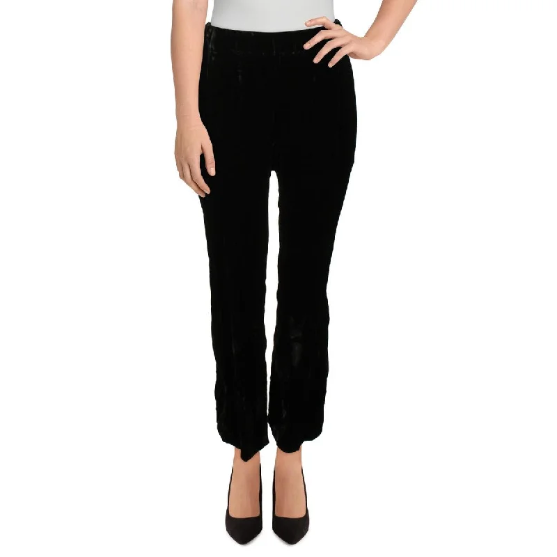 Womens Velvet Wide Leg Ankle Pants