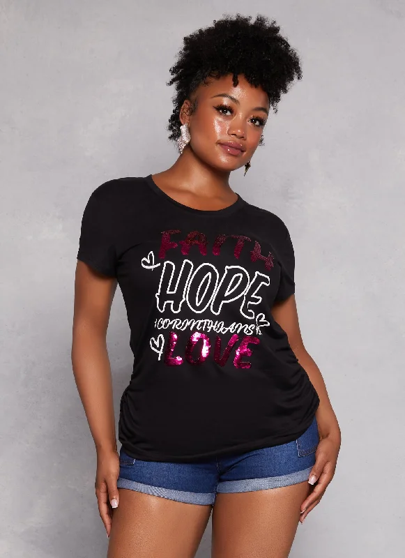 Plus Size Faith Hope Love Sequin Graphic Tee