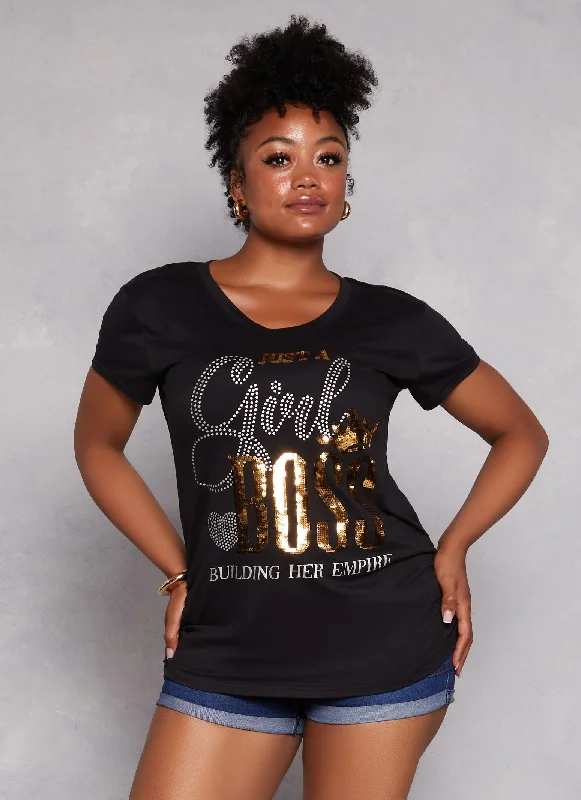 Plus Size Just A Girl Boss Sequin Graphic Tee