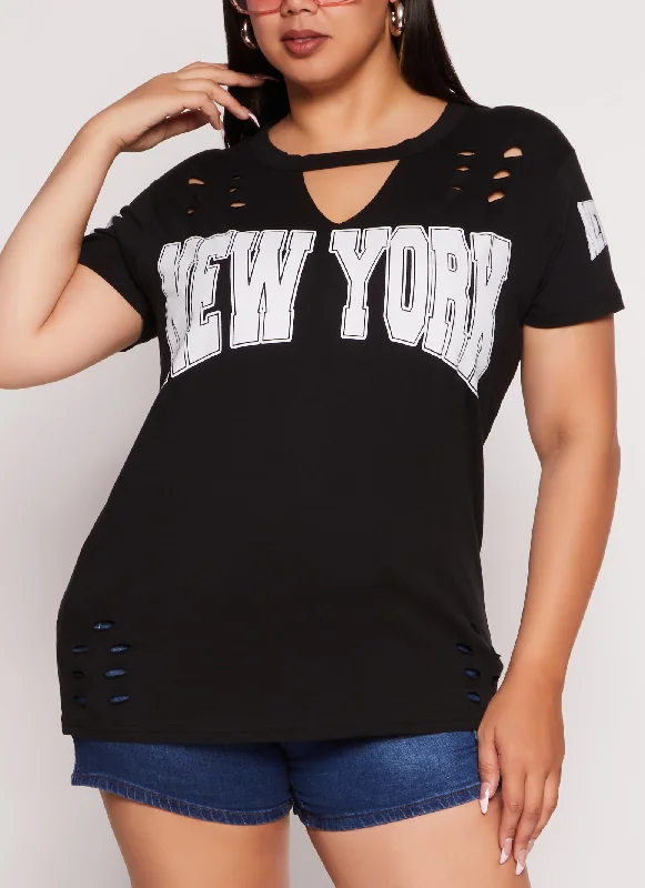 Plus Size New York Laser Cut Graphic Tee