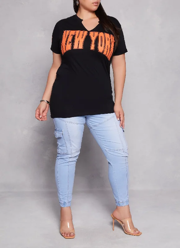 Plus Size New York Notch Neck Graphic Tee