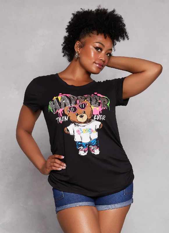 Plus Size Sequin Happier Graphic Tee