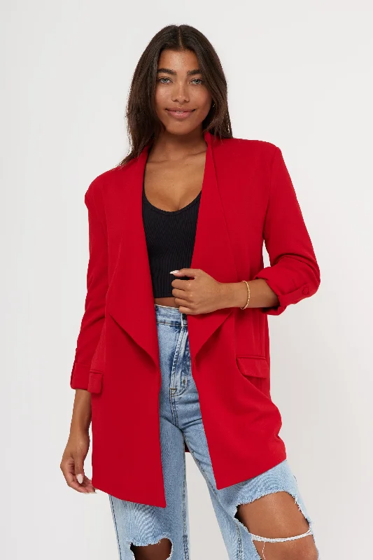 Cascade Front Knit Crepe Blazer