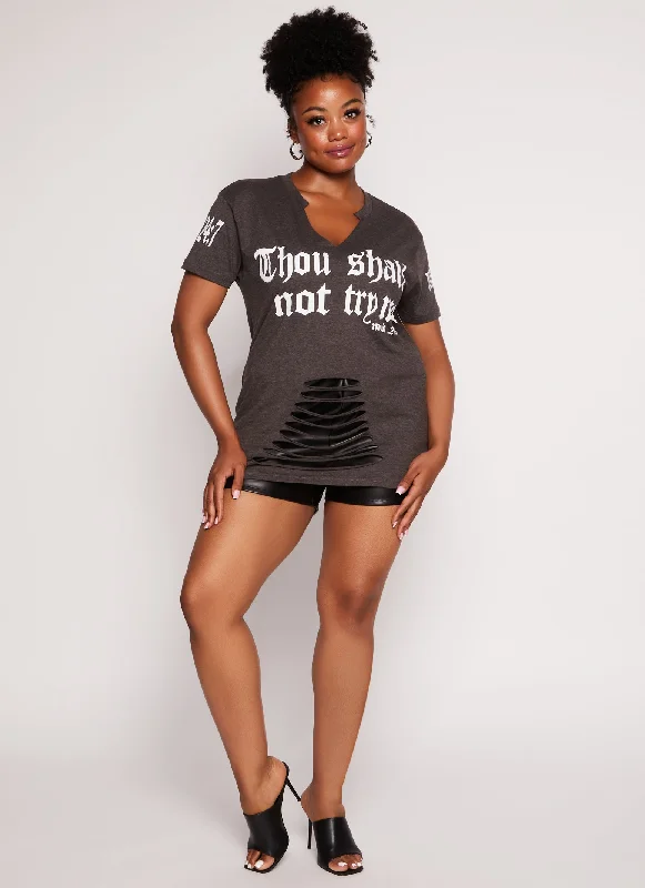 Plus Size Thou Shall Not Try Me Laser Cut Tee