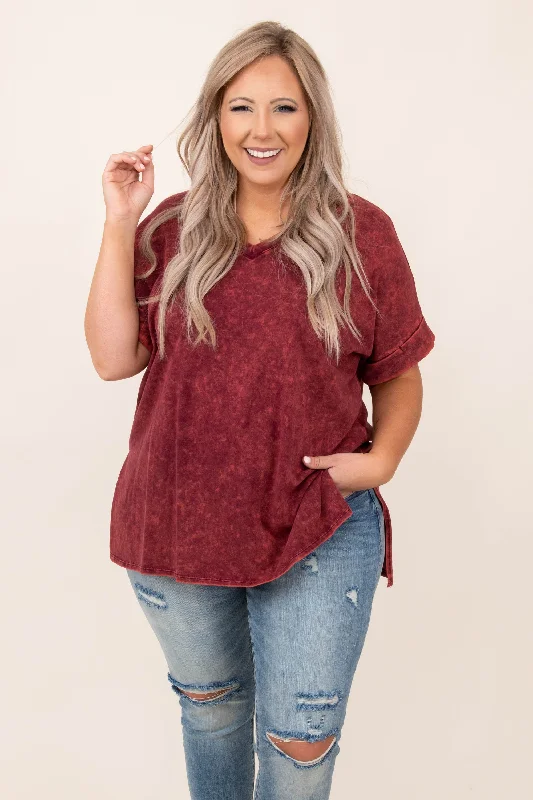 Comfy Travels Top, Cabernet Mineral Wash