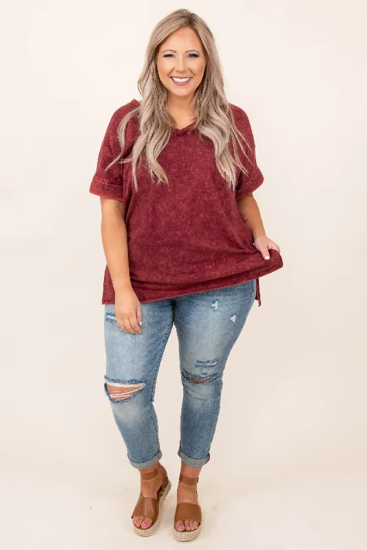 Comfy Travels Top, Cabernet Mineral Wash